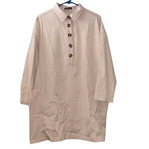 Shein Beige Collared Button-Up Long Sleeve Tunic Dress M EU 38 US 6
